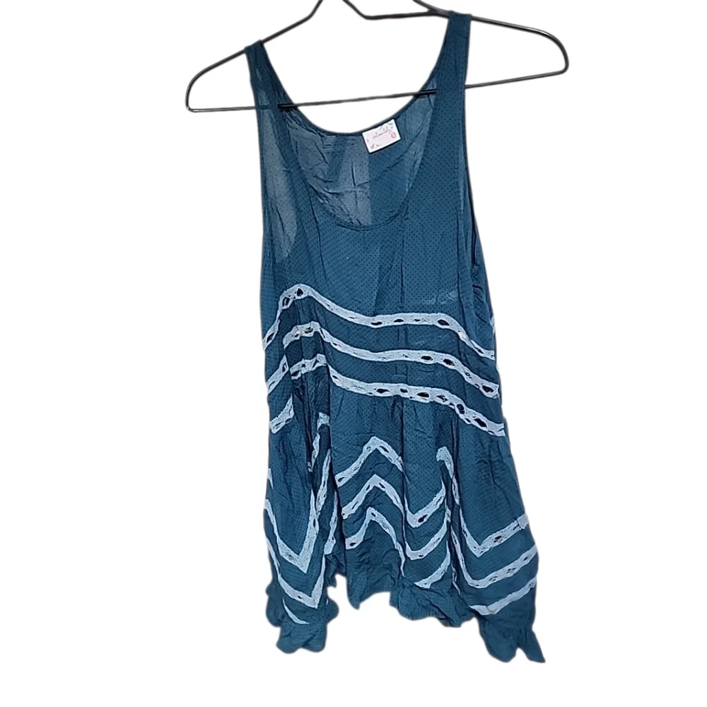 Intimately Free People Blue And lace Slip Dress Babydoll Shirt Sz Xsmall - Picture 2 of 6